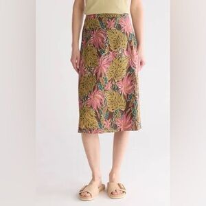NWOT Madewell TROPICAL PRINT LINEN BLEND MIDI SKIRT IN DARK COFFEE Size 2